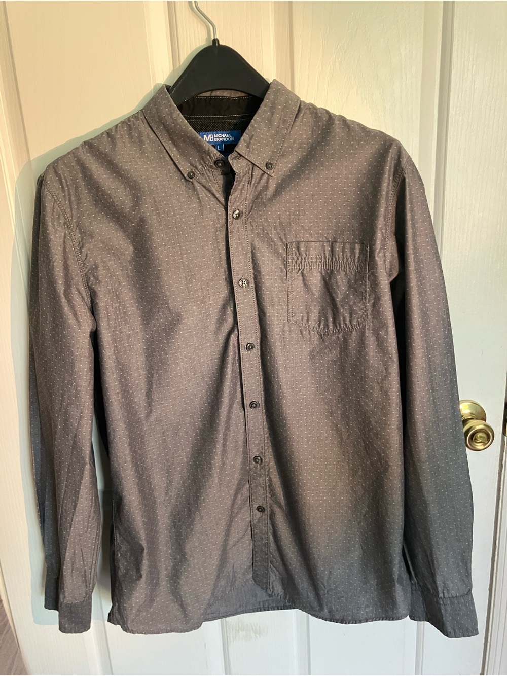 Michael Brandon Men’s Charcoal Button-Down Shirt with Tiny Dot Pattern